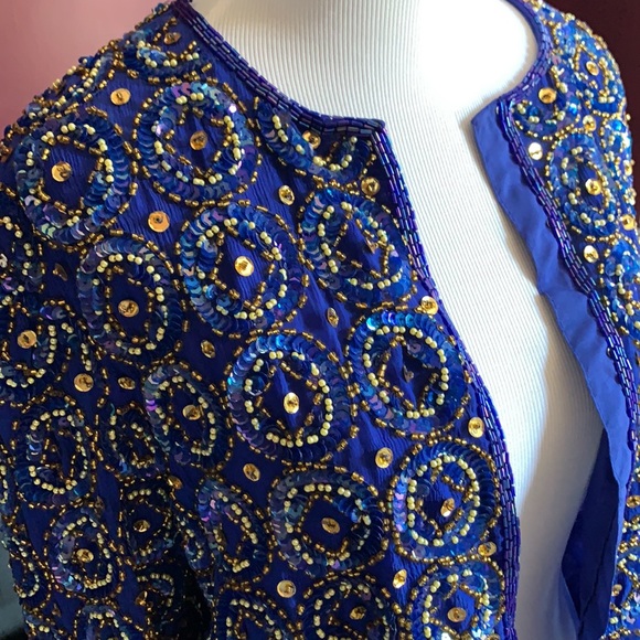 Night Vogue Cobalt Blue Sequined Jacket - Picture 2 of 7